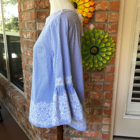 SOLD 🚨Valerie Stevens Seer sucker Pin Striped Lace Trim - Picture 6 of 10